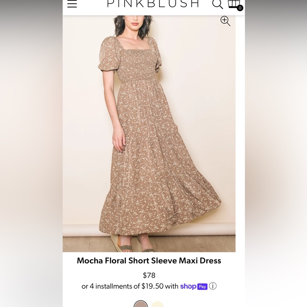 Mocha Floral Short Sleeve Maxi Dress